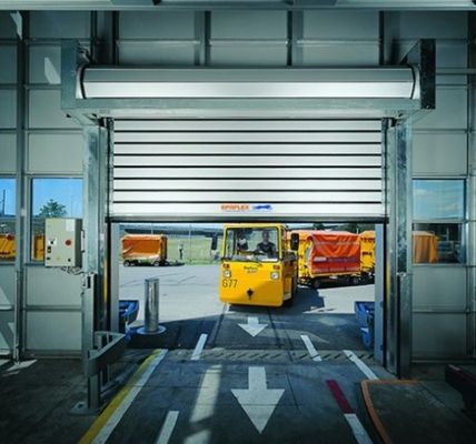 アルミ透明高速スピラルドア 光電センサー 安全システムと効率のために0.8m/s 閉じる速度