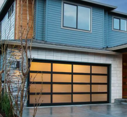 モダンデザインスタイル 防水性 自動 黒 アルミ フロスト 透明 ガラス 部分式 ガレージ ドア
